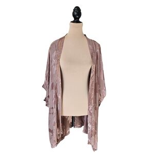 Paper Label Brown Satin Floral Pattern Shawl Cardigan Sz XS / S